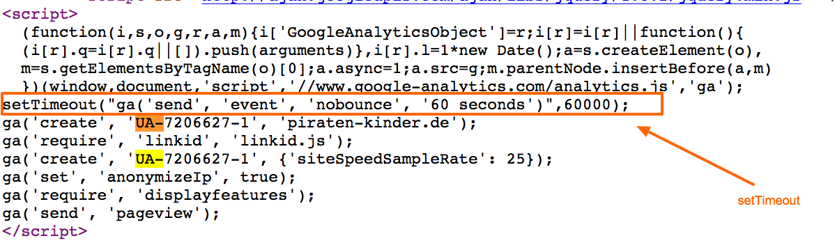 Implementierung über den Google Analytics Tracking Code