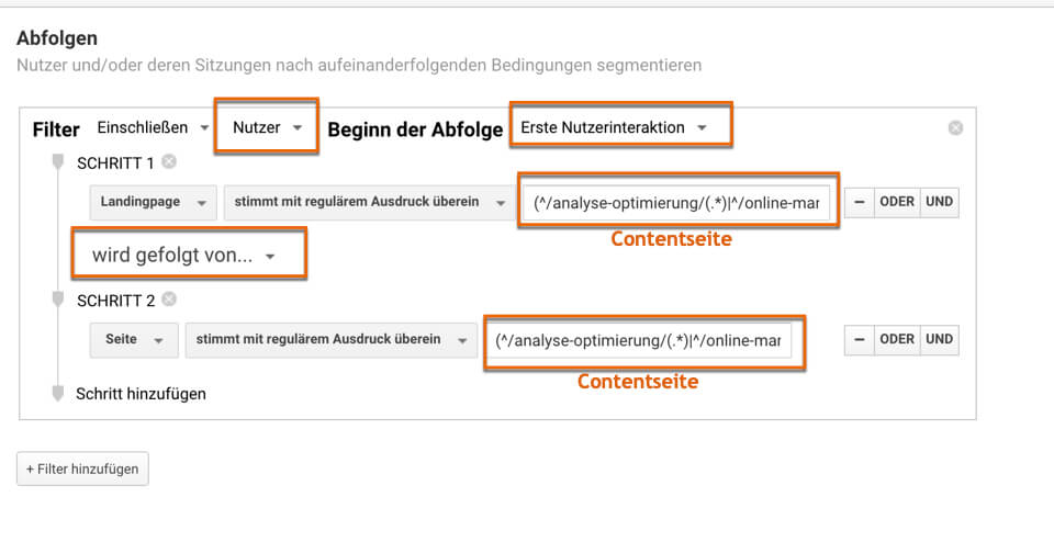 Beispiel für ein Sequentielles Segment in Google Analytics bei der 121WATT