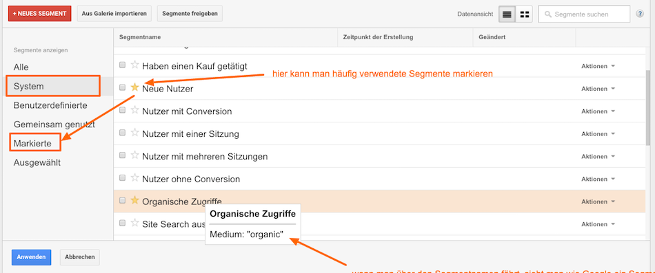 Standardsegmente in Google Analytics