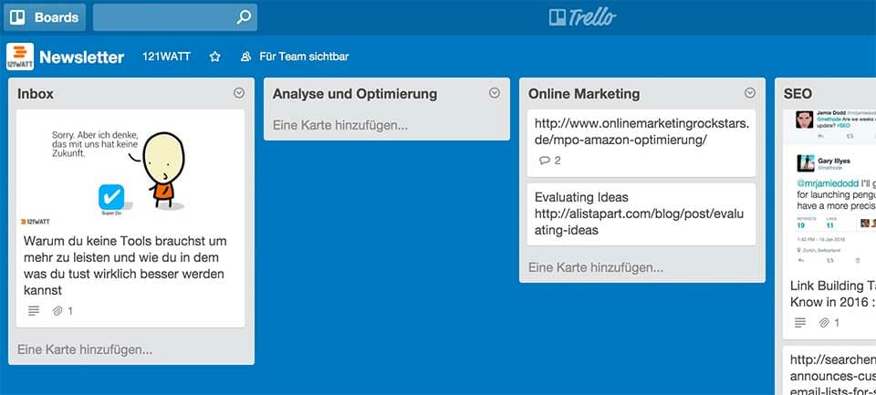 Content-Curation mit Trello