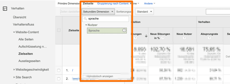 Analytics Zielseiten analysieren, um hreflang-Verwendung zu prüfen