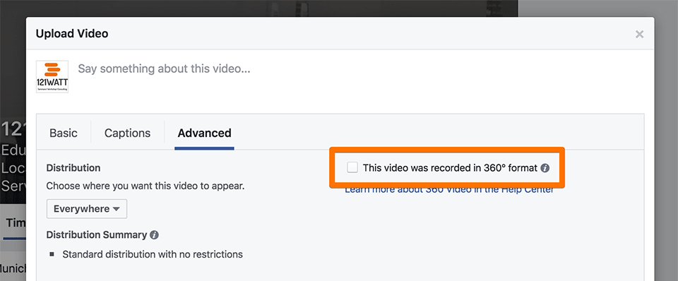 Facebook 360 Video einstellen Schritt 2