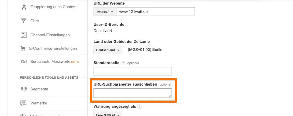 url-suchparameter ausschließen