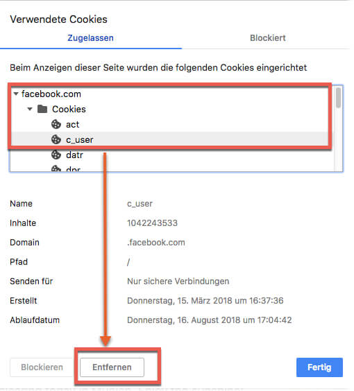 Facebook First Party Cookie im Google Chrome Browser löschen