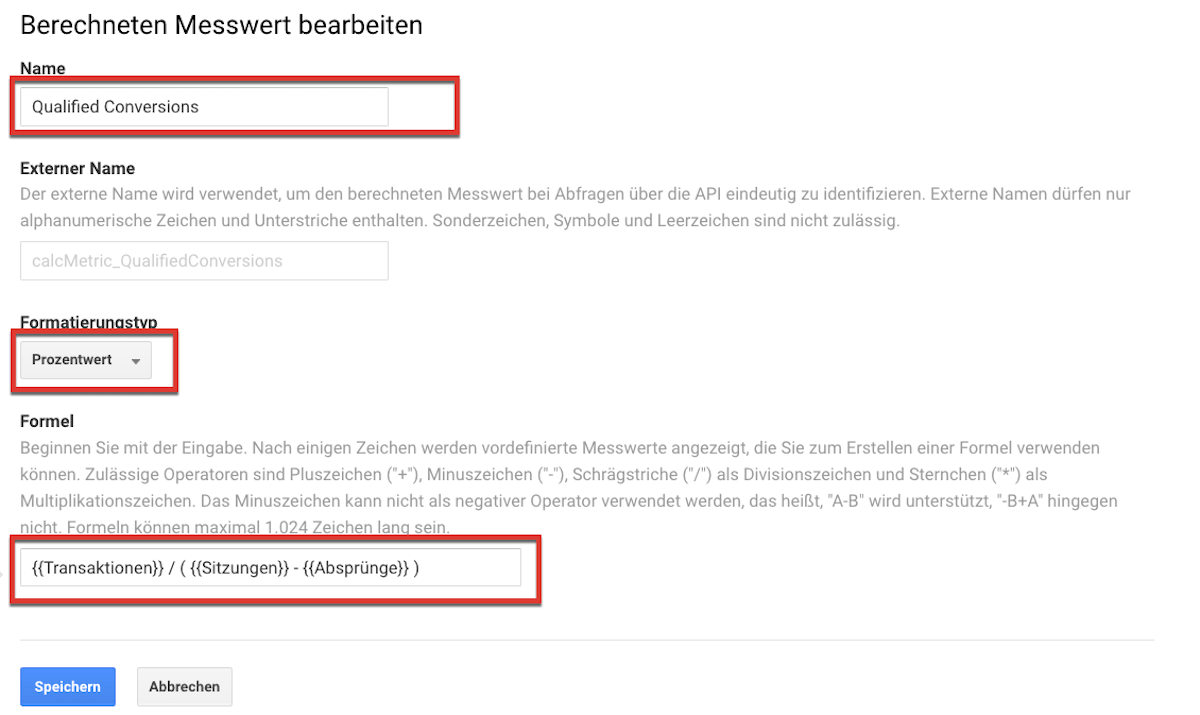 Qualified Conversion in Google Analytics als calculated metric