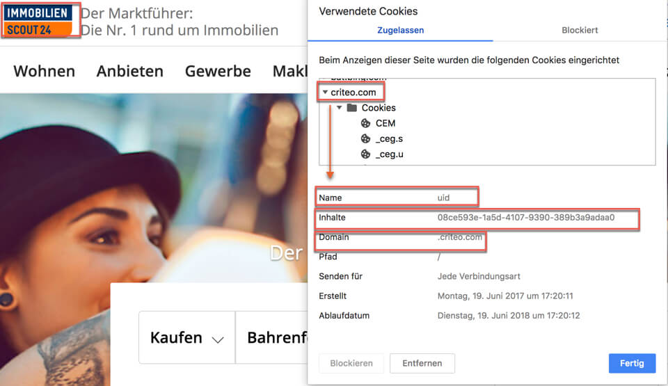 Cross Site Tracking mit einem Third Party Cookie vom Retargeting Anbieter Criteo