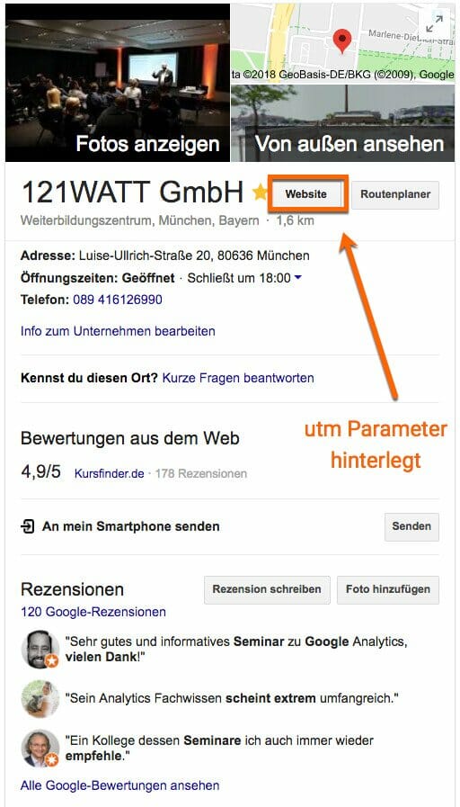 Google My Business Eintrag mit UTM Parametern vertaggen