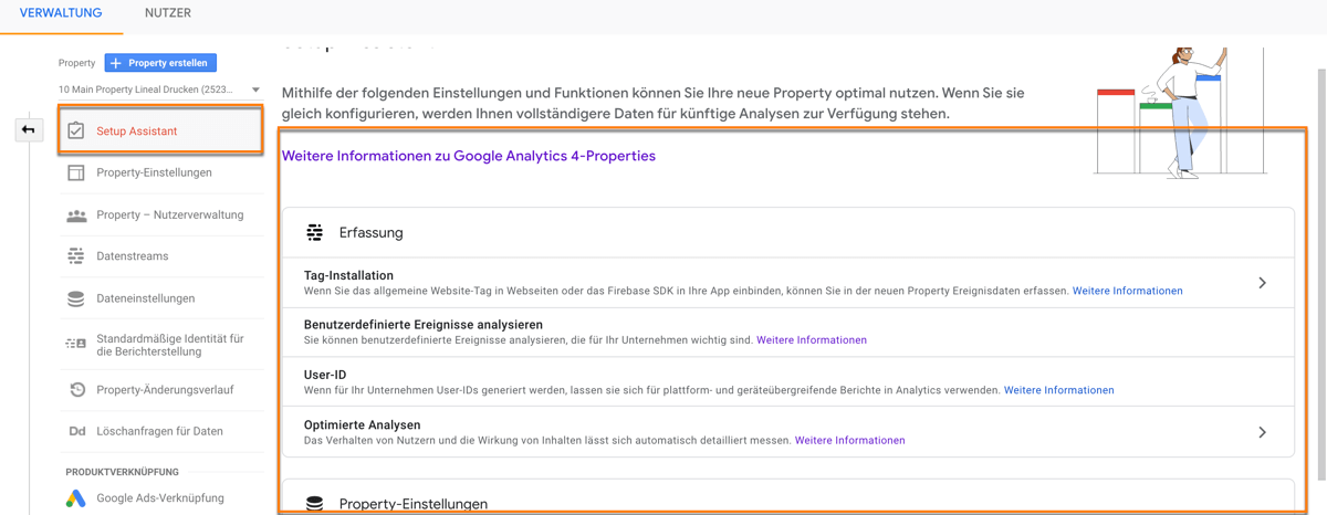 Der Set-up Assistent in der Google Analytics 4 Property