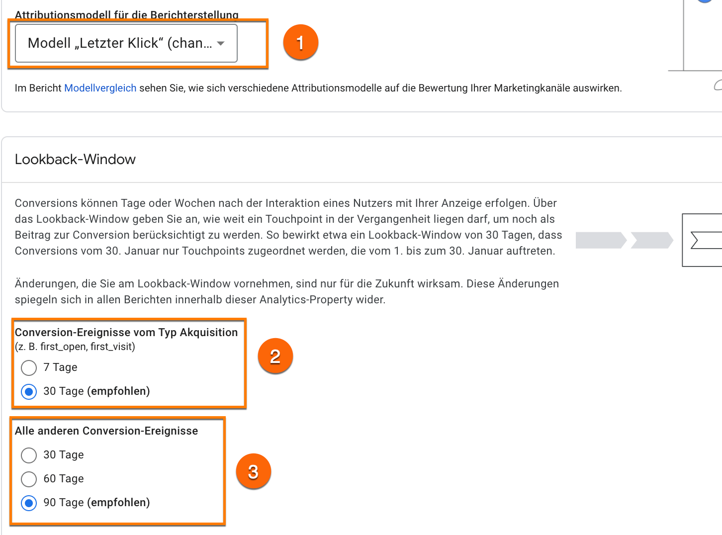 Attributionseinstellungen in der neuen GA4 Property unter Verwaltung vornehmen