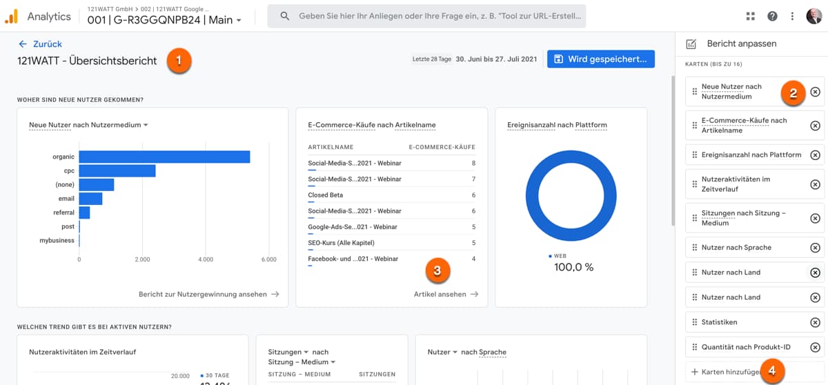 Google Analytics 4 Übersichtsberichte - die neuen GA4 Dashboards