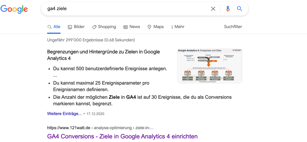 Hervorgehobenes Snippet auf der Suchergebnisseite von Google (Featured Snippet) auf Basis guter Überschriften