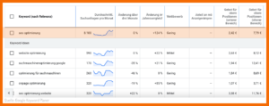 Google Keyword Planer zu "SEO Optimierung"