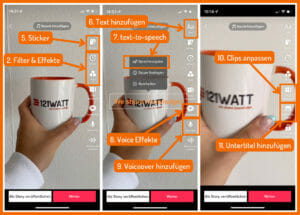 TikTok Funktionen NACH der Aufnahme: Sticker, Effekte & Filter, Text hinzufügen, Sprachausgabe, Voice Effekte, Voiceover, Clips schneiden, Untertitel hinzufügen