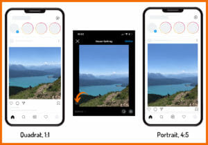 Hier siehst du den Unterschied zwischen einem Instagram Beitrag im quadratischen Format und im Portrait-Format