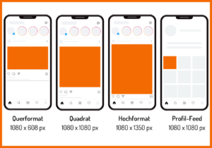 Hier siehst du die verschiedenen Bildgrößen von Instagram Bild Posts: Landscape, Quadrat, Portrait & im Profil-Feed