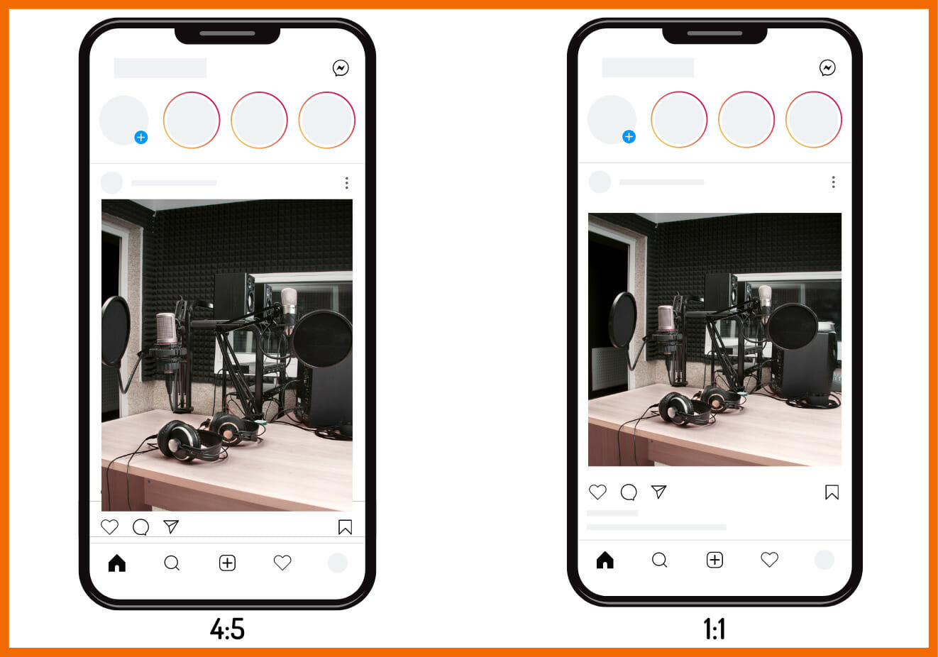 Hier siehst du ein Instagram Bild im 4:5 Format im Vergleich zu einem Instagram Bild im 1:1 Format
