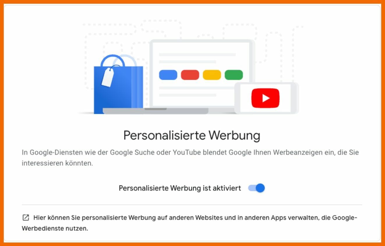 Hier siehst du die Einstellungsmöglichkeit für personalisierte Werbung im Google-Account.