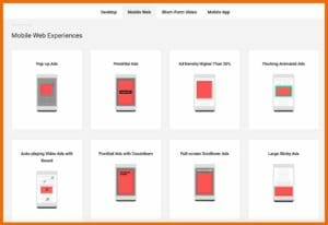 Auflistung der Verstöße gegen die Better ds Standards aufgeteilt in: Desktop, Mobile Web, Short-Form Video, Mobile App