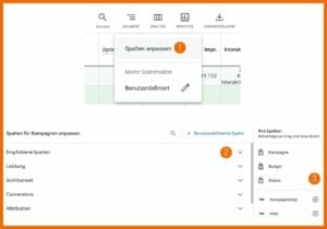 So passt du die Spalten an: Spalten anpassen > benutzerdefinierte Seite > ihre Spalten