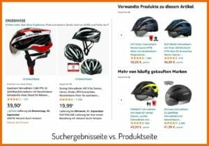 Beispiel für Amazon Spondored Produkct: Suchergebnisseite vs. Produktseite