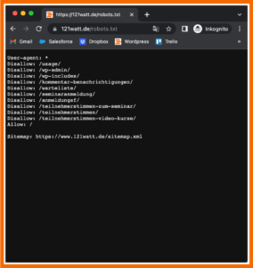 Robots.txt der 121WATT: 121watt.de/robots.txt