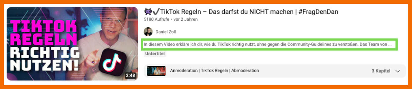 Hier siehst du eine beispielhafte Teilbeschreibung auf YouTube.