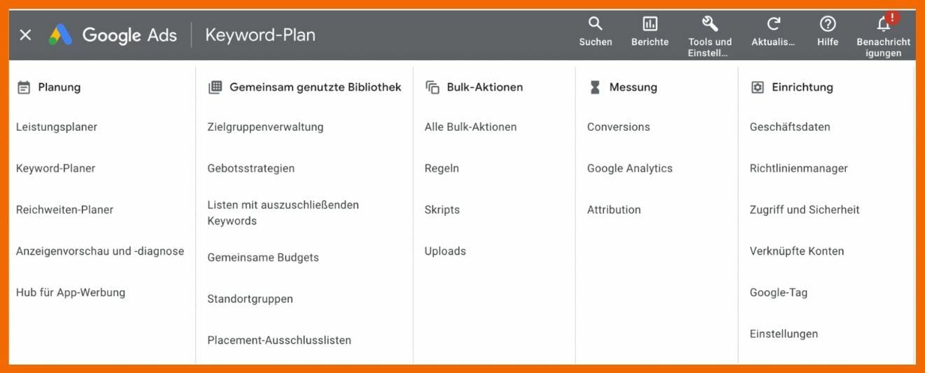 Auswahl Keyword-Planer unter Tools und Einstellungen in der Spalte Planung