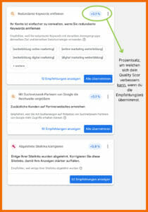 Hier siehst du Beispiele für die Empfehlungen in Google Ads