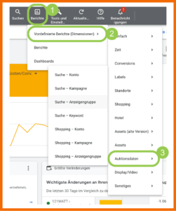 Hier findest du in Google Ads Infos zu den Auktionsdaten