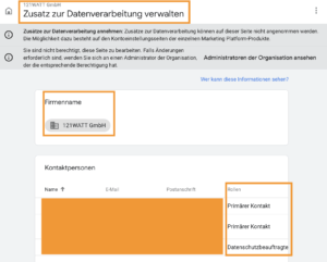 Zusatz zur Auftragsdatenverarbeitung verwalten