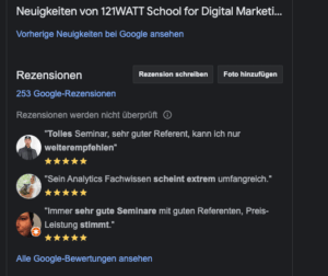 EEAT und lokales SEO - GBP Bewertungen Screen