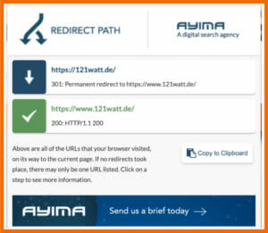 Screenshot aus dem Tool Redirect Path