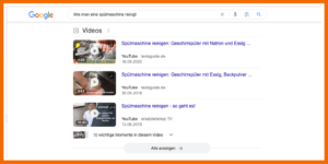 Im Screenshot siehst du, dass du dir von den in Google gezeigten Videos Keywords abschauen kannst