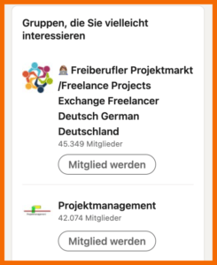 Hier schlägt LinkedIn dir Gruppen vor, die dich vielleicht interessieren