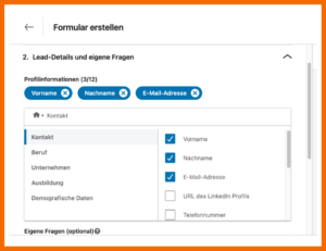 Lead Gen Form anlegen: 4 bis 5 Eigenschaften für das Targeting auswählen