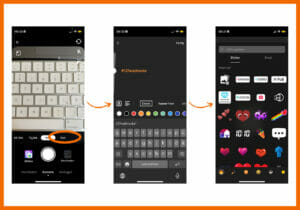 So erstellst du einen TikTok Text Post: Kameramodus > Text > Text eingeben > weiter gestalten