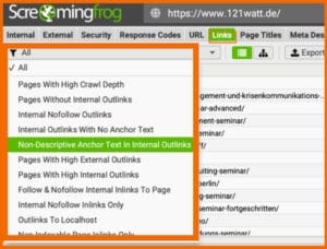 ScreamingFrog - Anchor Texte identifizieren