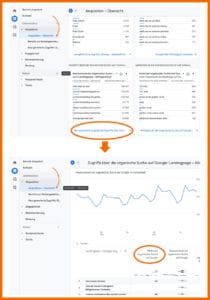 So findest du organische Klicks in GA4:Akquisition > Akquisition Übersicht > Neu generierte Zugriffe über Google