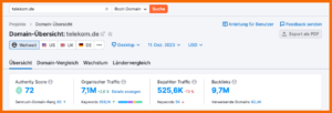 Semrush Domain-Übersicht Ergebnis