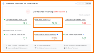 Übersicht Pagespeed Insights