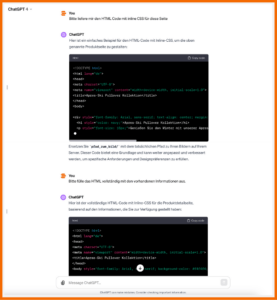 ChatGPT: HTML * Inline-CSS für eine Produktseite erstellen lassen