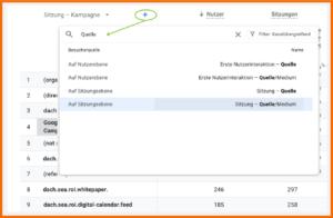 GA4: Sekundäre Dimension auswählen