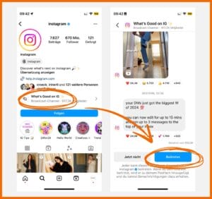 So meldest du dich zum Instagram Broadcast Channel "What's Good on IG" an.