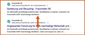 SEO Meta Tags - doppelte Description Bsp. Fraunhofer