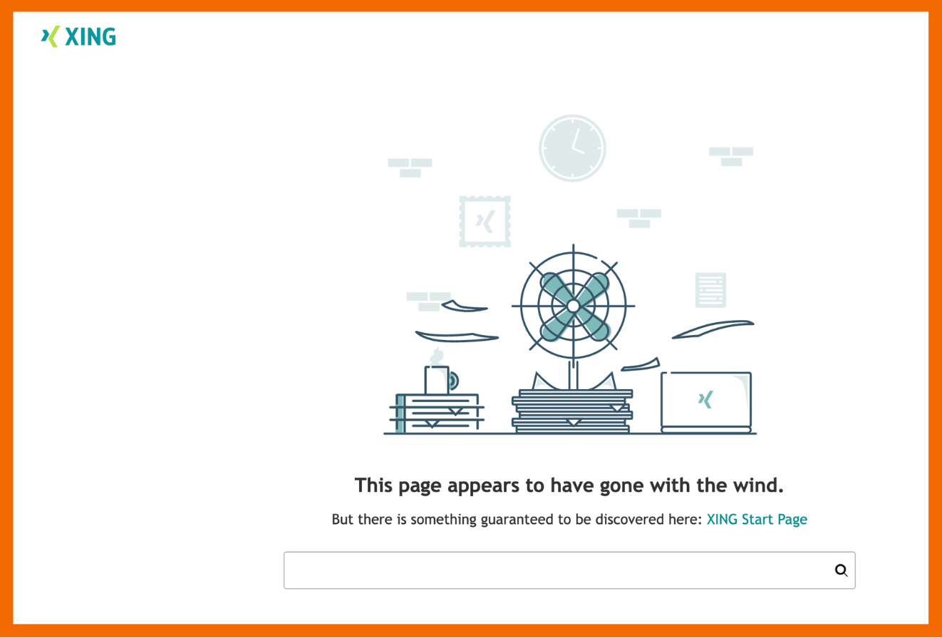 Der Screenshot zeigt die 404-Seite von Xing.