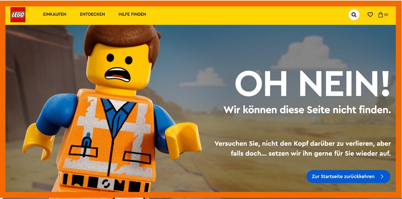 Der Screenshot zeigt die 404-Seite von Lego.