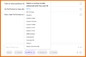 You.com - Custom Model Selector